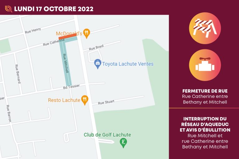 Info-travaux | Lundi 17 octobre 2022 | Lachute
