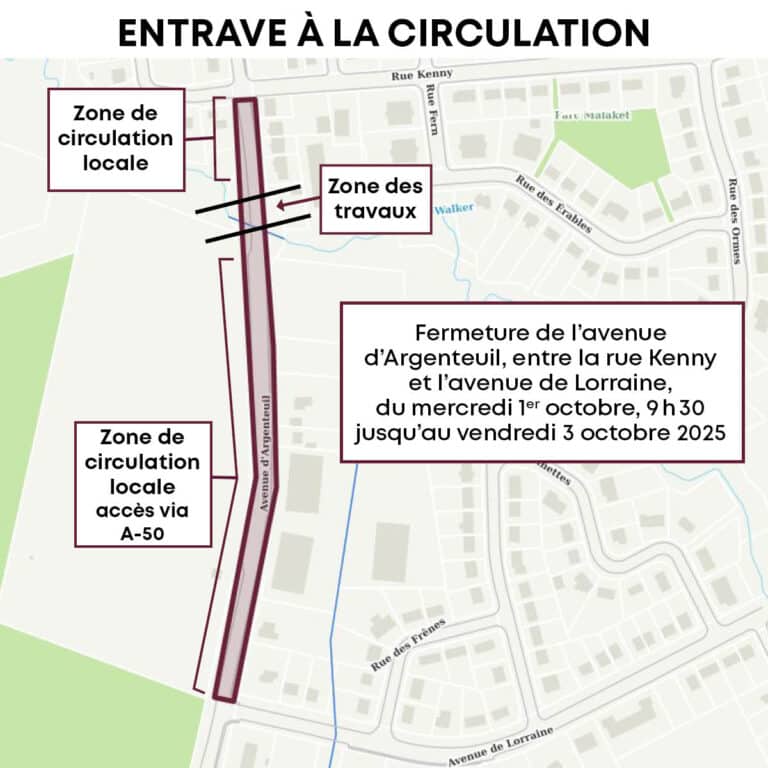 ENTRAVE À LA CIRCULATION - Fermeture de l'avenue d'Argenteuil entre la rue Kenny et l'avenue de Lorraine - 1er au 3 octobre 2025