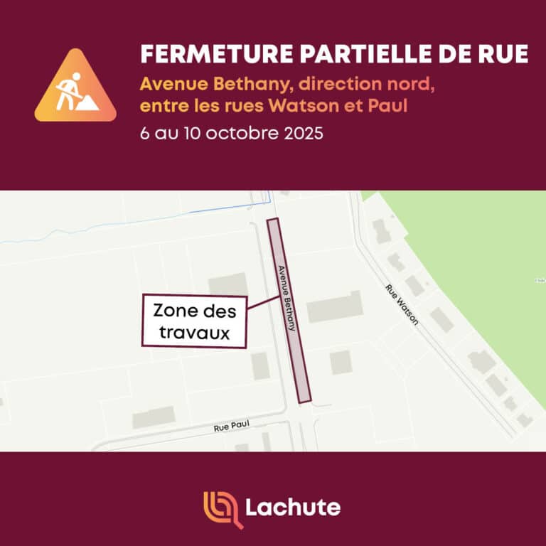 INFO-TRAVAUX - Fermeture partielle de l'avenue Bethany, entre les rues Paul et Watson, du lundi 6 au vendredi 10 octobre 2025