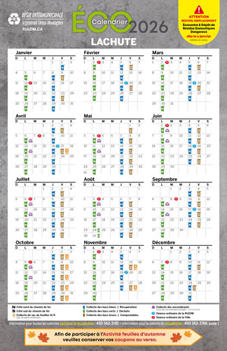 Écocalendrier 2026 de la RIADM | Ville de Lachute