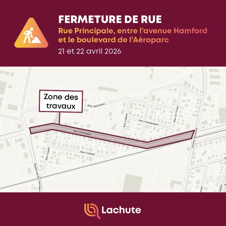 Info-travaux - Fermeture de la rue Principale, entre l'avenue Hamford et le boulevard de l'Aéroparc - 21 et 22 avril