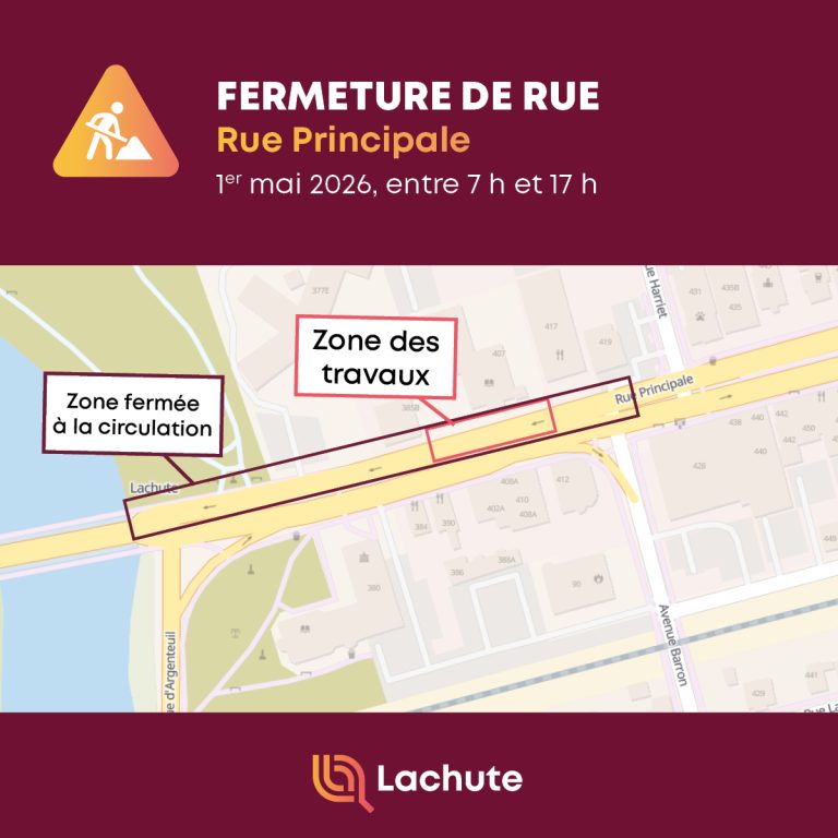 Carte de l'Info-travaux concernant la fermeture de la rue Principale le 1er mai 2026